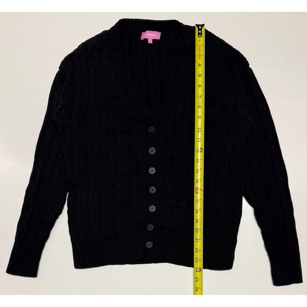 Edikted Black Cable Knit Cardigan V-Neck Button Front‎ Cotton Sweater Womens XS